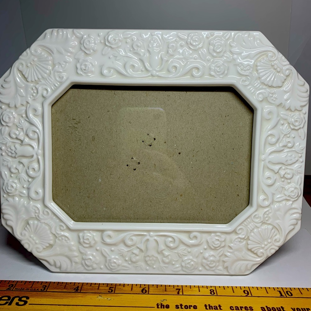 Vintage Porcelain-ish White Floral Picture Frame